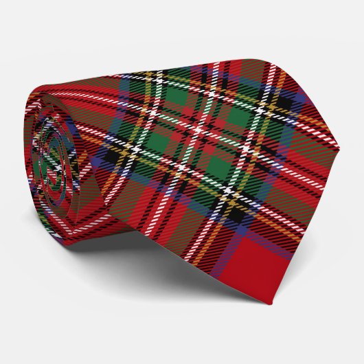 Plaid Rustiek Rood Groen Classic Stewart Tartan Stropdas (Opgerold)