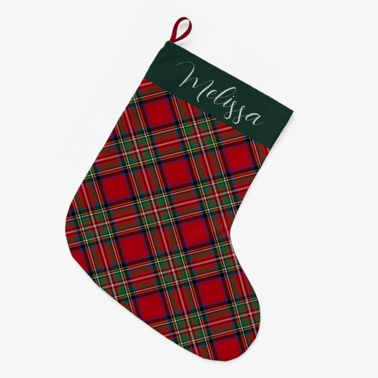 Plaid Rustiek Rood Groen Gepersonaliseerde Stewart Grote Kerstsok (Voorkant (Hangend))