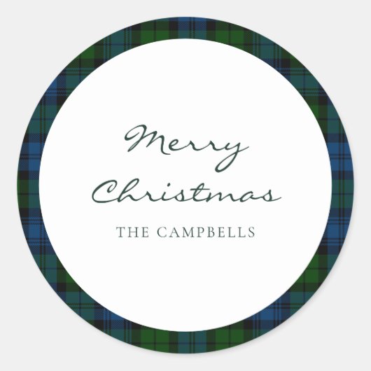 Plaid Rustiek Script Campbell Militair Tartan Ronde Sticker (Voorkant)