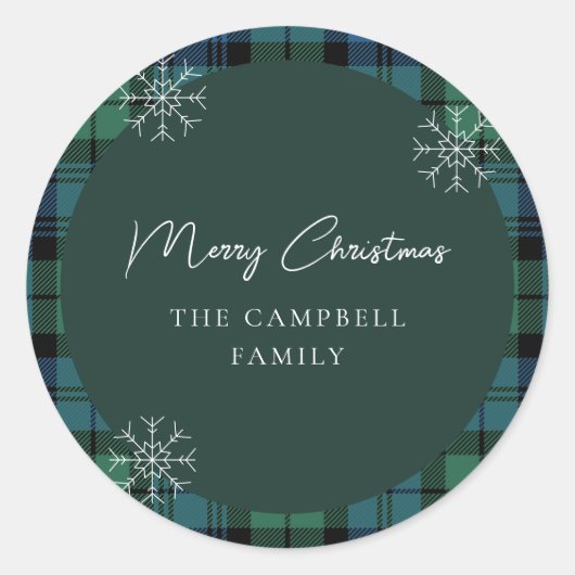 Plaid Rustiek Script Elegant Campbell Tartan Ronde Sticker (Voorkant)