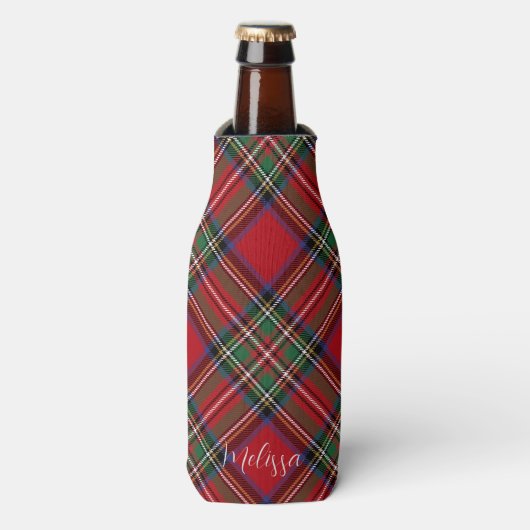Plaid Rustieke Classic Stewart Tartan Gepersonalis Flesjeskoeler (Fles Voorkant)
