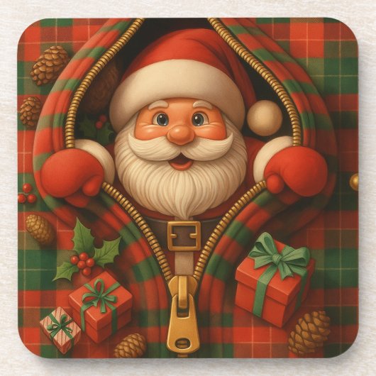 Plaid Santa Claus Christmas Design  Bier Onderzetter (Voorkant)