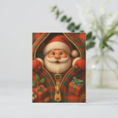 Plaid Santa Claus Christmas Design  Briefkaart (Staand voorkant)