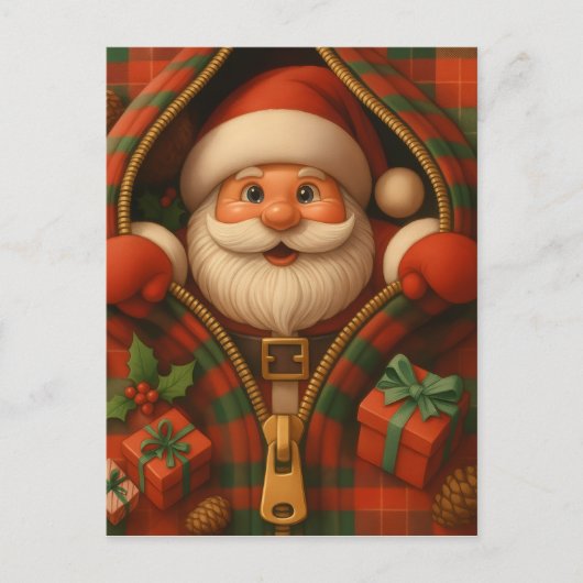 Plaid Santa Claus Christmas Design  Briefkaart (Voorkant)