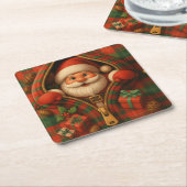 Plaid Santa Claus Christmas Design  Kartonnen Onderzetters (Schuin)