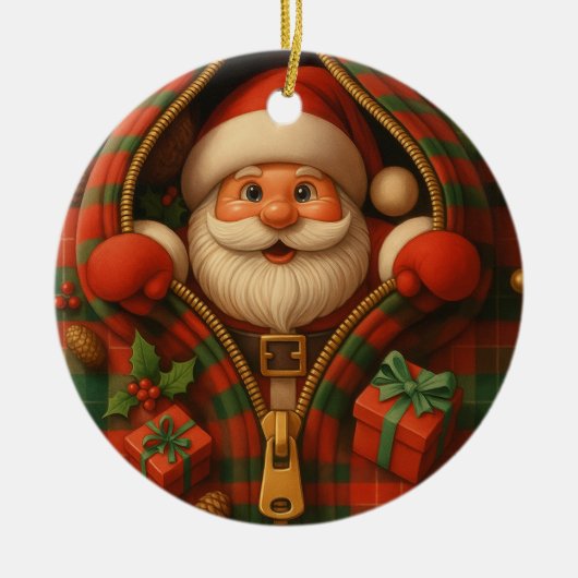 Plaid Santa Claus Christmas Design  Keramisch Ornament (Voorkant)