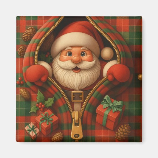 Plaid Santa Claus Christmas Design  Magneet (Voorkant)