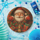 Plaid Santa Claus Christmas Design  Papieren Bordje (Feest)
