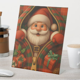 Plaid Santa Claus Christmas Design  Reclamebord Met Voetstuk