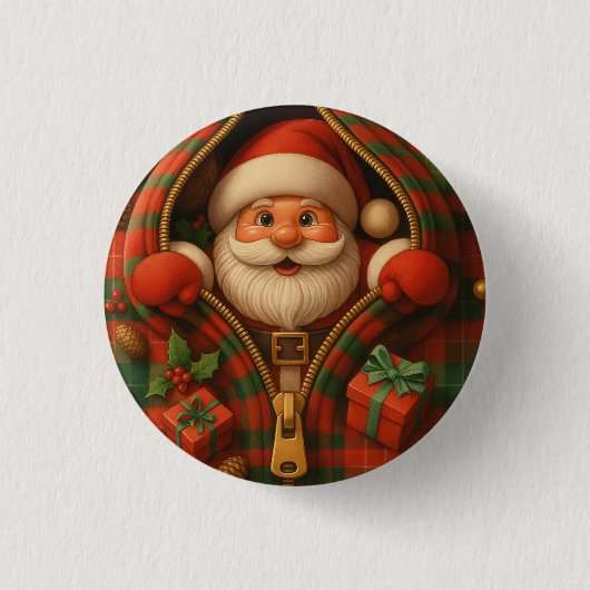Plaid Santa Claus Christmas Design  Ronde Button 3,2 Cm (Voorkant)