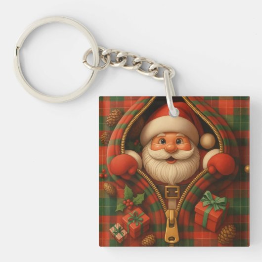 Plaid Santa Claus Christmas Design  Sleutelhanger (voorkant)