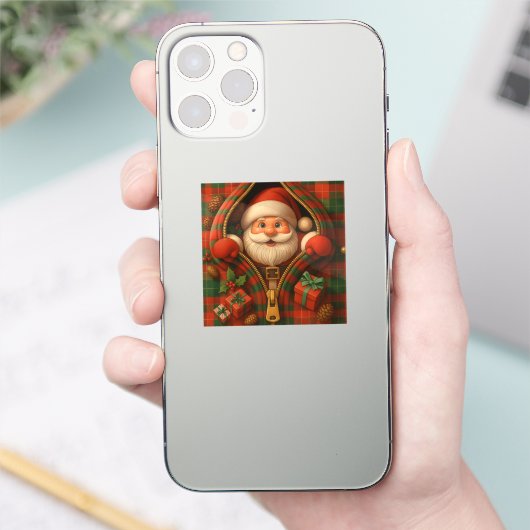 Plaid Santa Claus Christmas Design  Sticker (Telefoon)