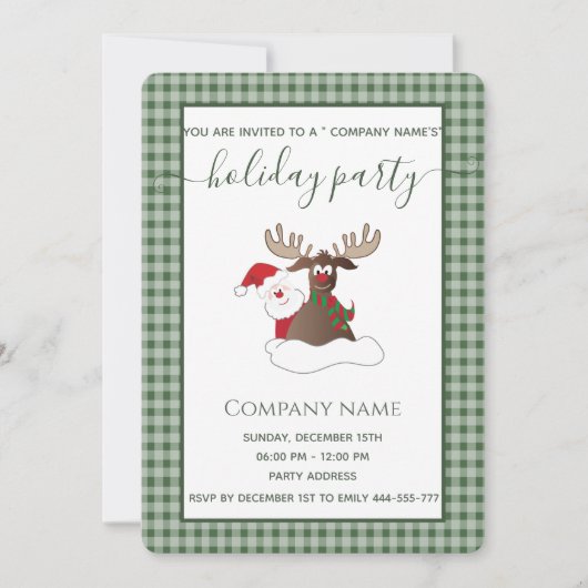 Plaid Santa rendier vakantie feest corporate Inv Kaart (Voorkant)