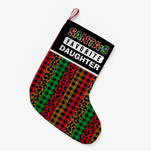Plaid Santa's favoriete dochter Funny Christmas Kleine Kerstsok (Voorkant (Hangend))