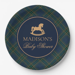 Plaid Schommelpaard Baby Shower Envelopzegel Papieren Bordje