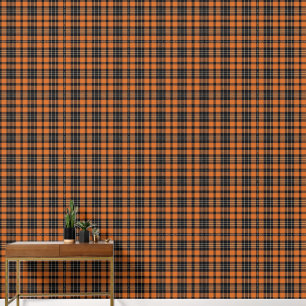 Plaid Scottish Tartan Sinaasappel Black Behang