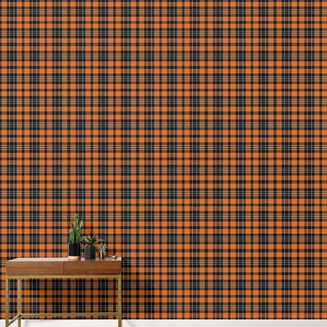 Plaid Scottish Tartan Sinaasappel Black Behang (Hal)