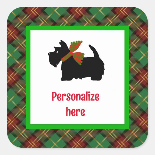 Plaid Scotty Dog Gepersonaliseerde Gift Vierkante Sticker (Voorkant)