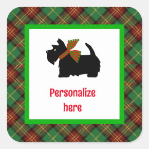 Plaid Scotty Dog Gepersonaliseerde Gift Vierkante Sticker