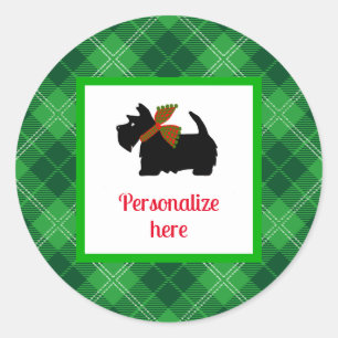 Plaid Scotty Dog Merry Gepersonaliseerde Gift Ronde Sticker
