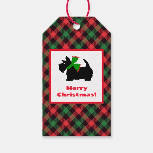 Plaid Scotty Dog Vrolijk Kerstfeest Cadeaulabel (Voorkant)