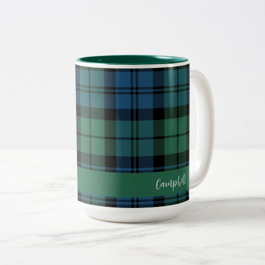 Plaid Script Custom Clan Campbell Tartan Tweekleurige Koffiemok (Voorkant rechts)