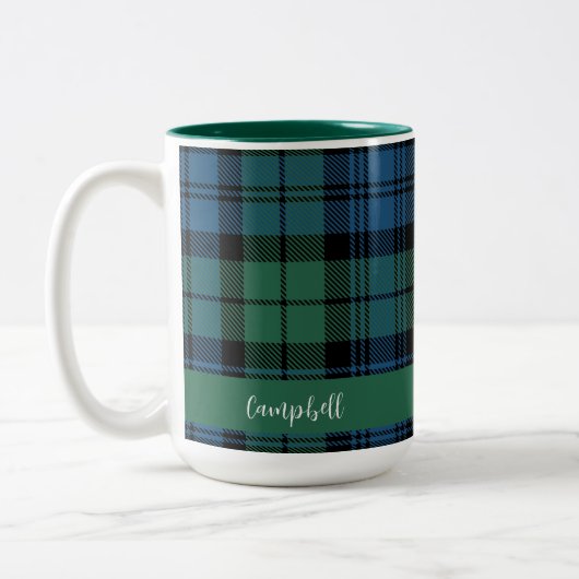 Plaid Script Custom Clan Campbell Tartan Tweekleurige Koffiemok (Links)