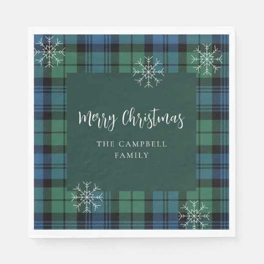 Plaid Script Groen Blauw Campbell Tartan Paper Servet (Voorkant)