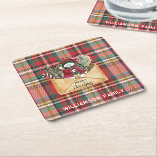 Plaid Script Kerst Custom Familie Rustiek Papier Kartonnen Onderzetters