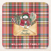 Plaid Script Kerst Custom Familie Rustiek Papier Kartonnen Onderzetters (Voorkant)