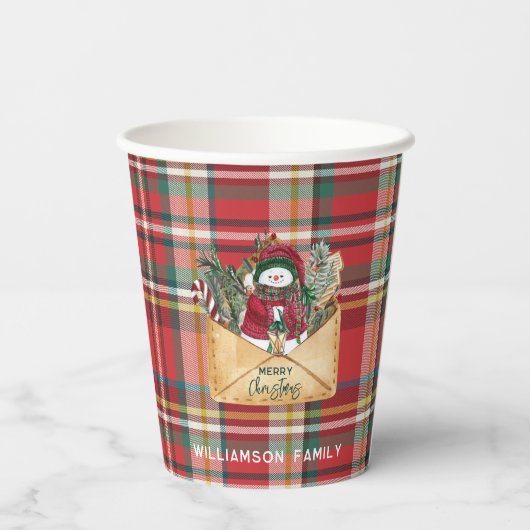 Plaid Script Kerst Custom Familie Rustiek Papier Papieren Bekers (Achterkant)