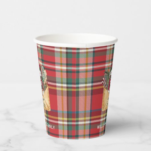 Plaid Script Kerst Custom Familie Rustiek Papier Papieren Bekers (Rechts)