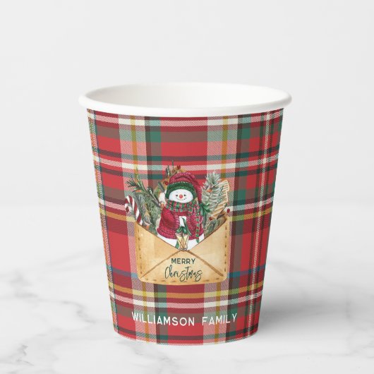 Plaid Script Kerst Custom Familie Rustiek Papier Papieren Bekers (Voorkant)