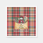 Plaid Script Kerst Custom Familie Rustiek Papier Servet (Voorkant)