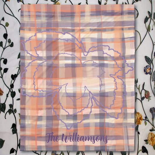 Plaid script naam oranje paarse crème val bladeren fleece deken