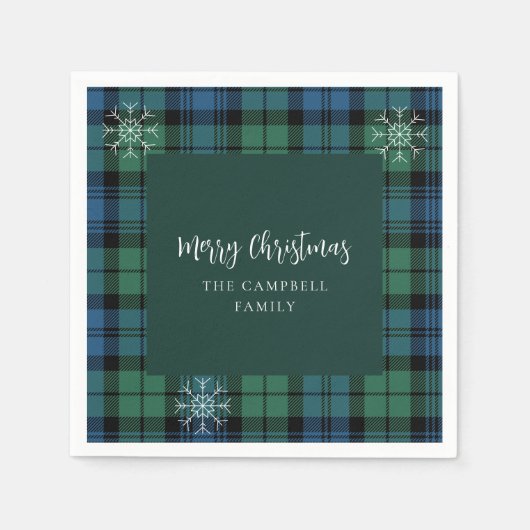 Plaid Script Sneeuwvlokken Campbell Tartan Papier Servet (Voorkant)