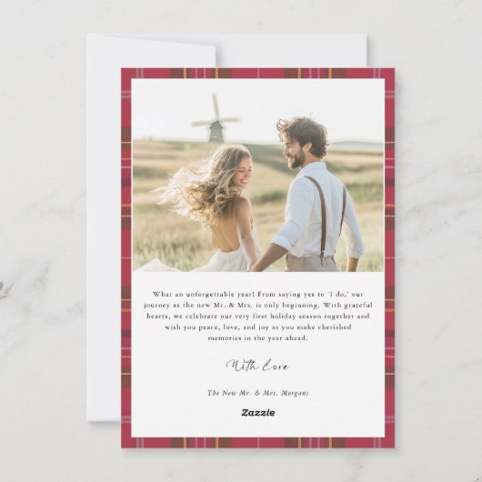 Plaid Script Vrolijk en getrouwd Pas getrouwd Kers Feestdagenkaart (Achterkant)