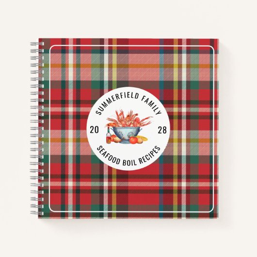 Plaid Seafood Kookfeest Familie Rivierkreeft Koken Notitieboek (Voorkant)
