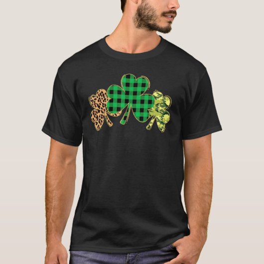Plaid Shamrock Leopard Camouflage Fun St Patrick T-shirt (Voorkant)