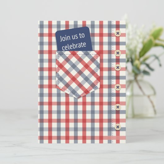 Plaid Shirt Invitation Kaart (Staand voorkant)
