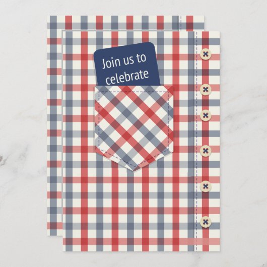 Plaid Shirt Invitation Kaart (Voorkant / Achterkant)