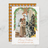 Plaid Sinaasappel Bow Garland Foto Kerst Feestdagenkaart (Voorkant / Achterkant)