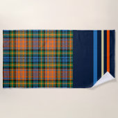 Plaid Sinaasappel Groen Check Rustieke Tartan Strandlaken (Voorkant)