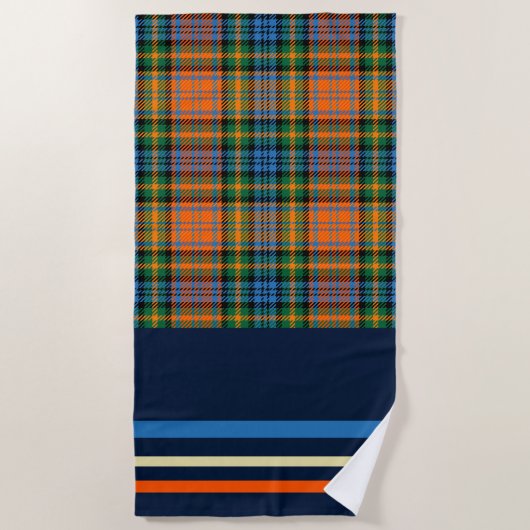 Plaid Sinaasappel Groen Check Rustieke Tartan Strandlaken (Voorkant)