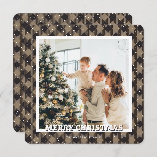 Plaid Sneeuwfoto Vrolijk Kerstfeest Kaart (Voorkant / Achterkant)