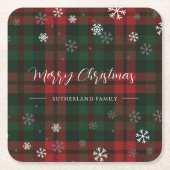 Plaid Sneeuwvlokken Patroon Gepersonaliseerde Wint Kartonnen Onderzetters (Voorkant)