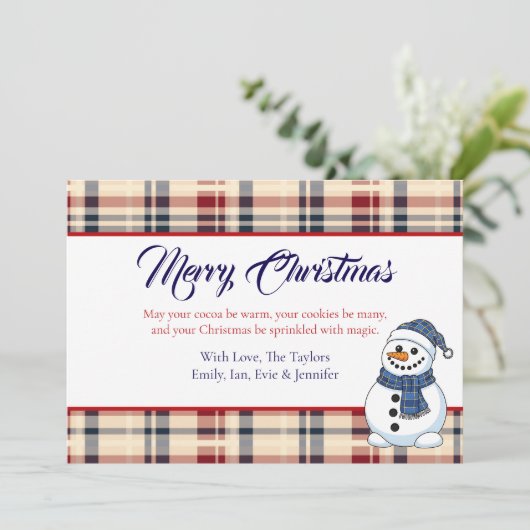 Plaid Snowman Photo Template Christmas Feestdagenkaart (Staand voorkant)