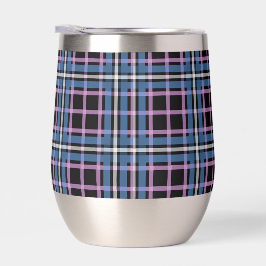 Plaid Stemless Wine Tumbler – Blauw & Lavendel (Rechts)