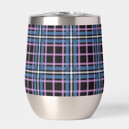 Plaid Stemless Wine Tumbler – Blauw & Lavendel (Voorkant)
