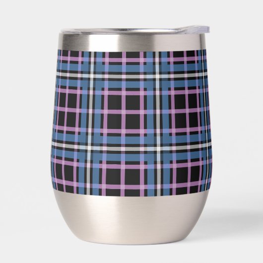 Plaid Stemless Wine Tumbler – Blauw & Lavendel (Links)